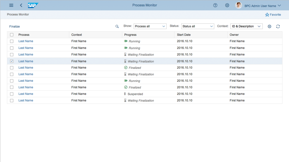 screenshot of SAP Business Planning and Consolidation